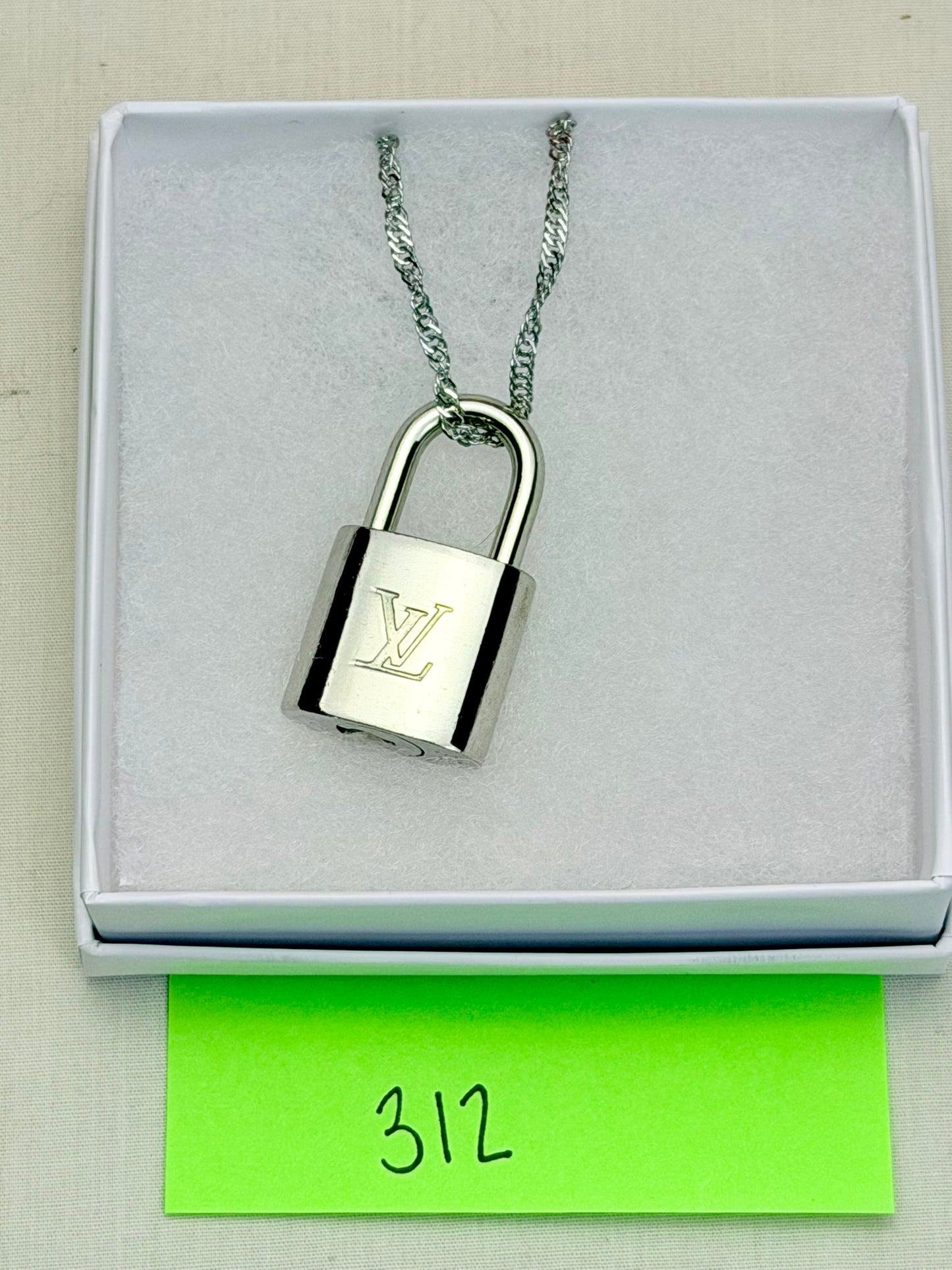 Silver Louis Vuitton Lock Necklace (10)