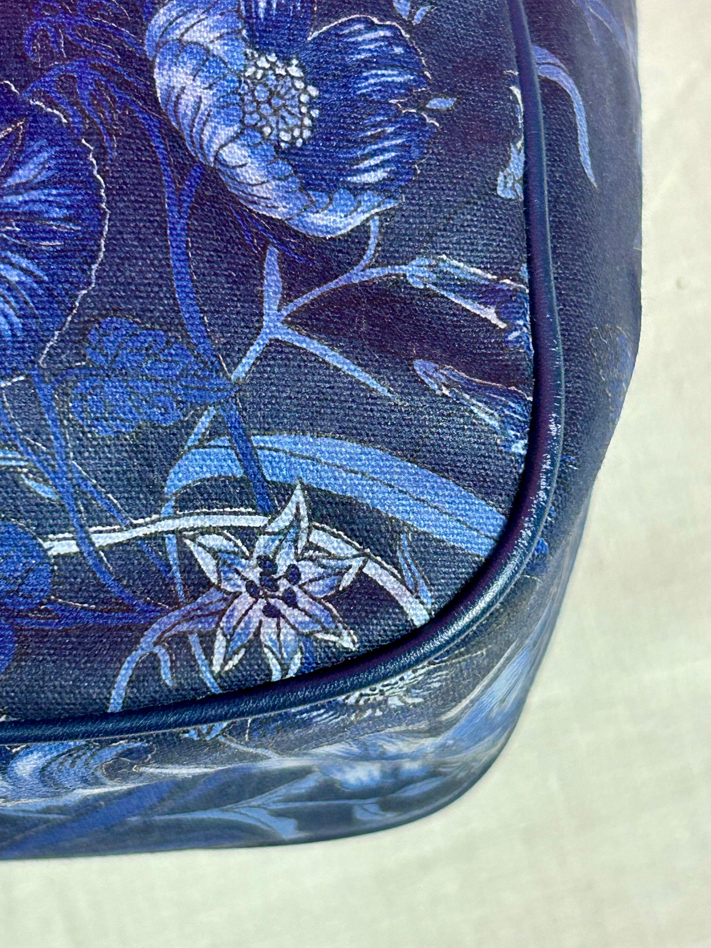 Gucci Navy Floral Bamboo Shoulder Bag