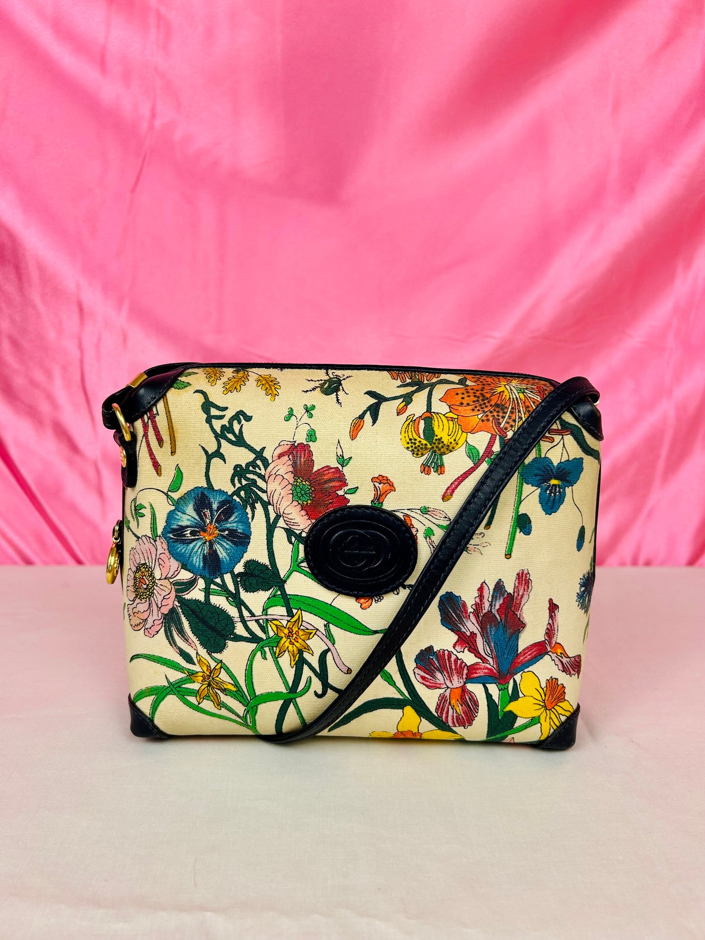 Vintage Floral and Navy Gucci Crossbody