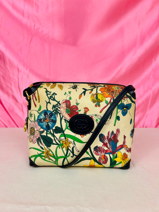 Vintage Floral and Navy Gucci Crossbody