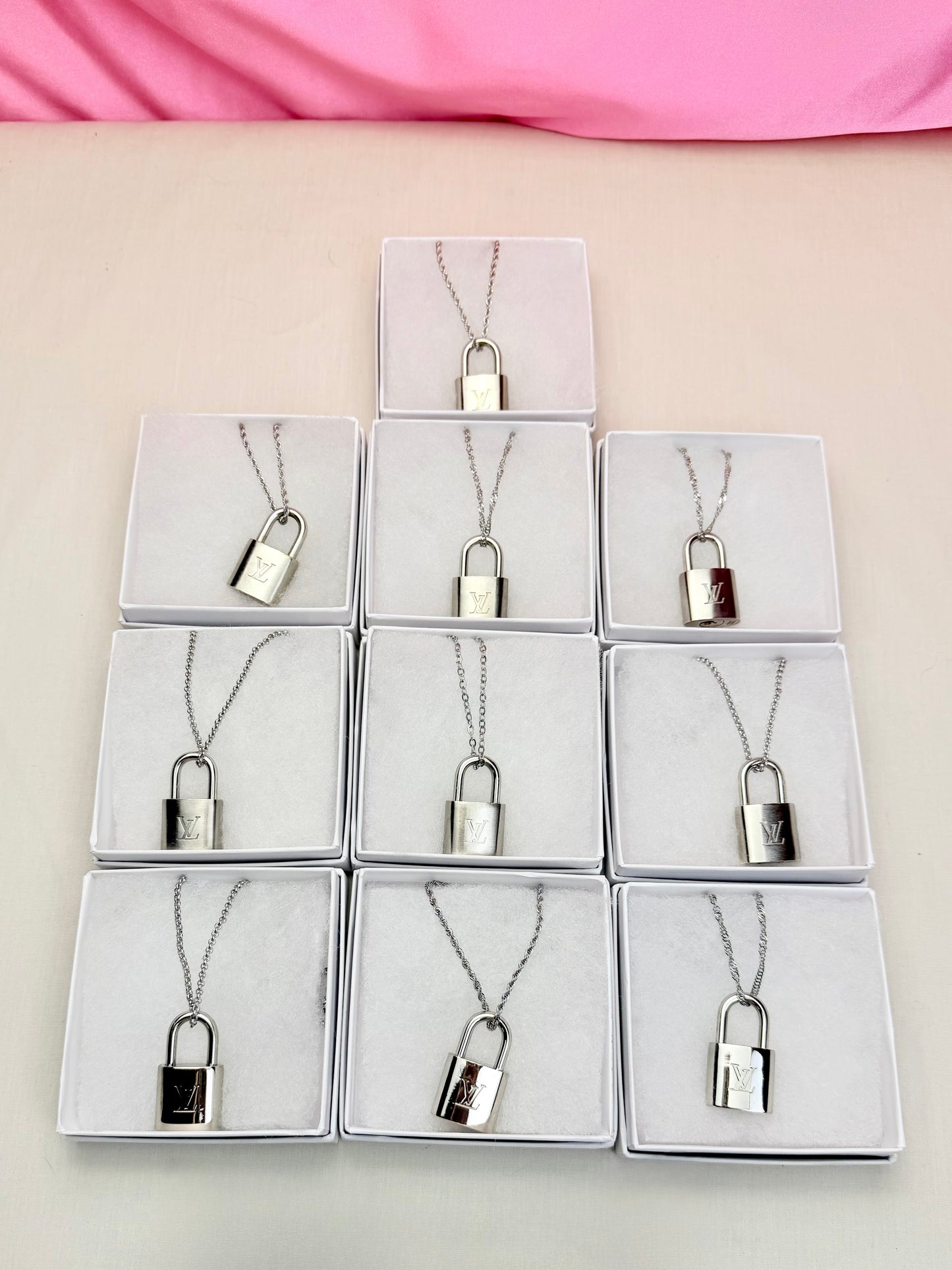 Silver Louis Vuitton Lock Necklace (10)