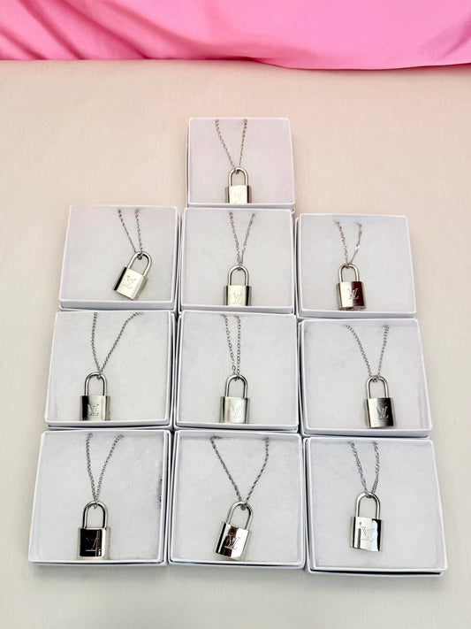 Silver Louis Vuitton Lock Necklace (10)