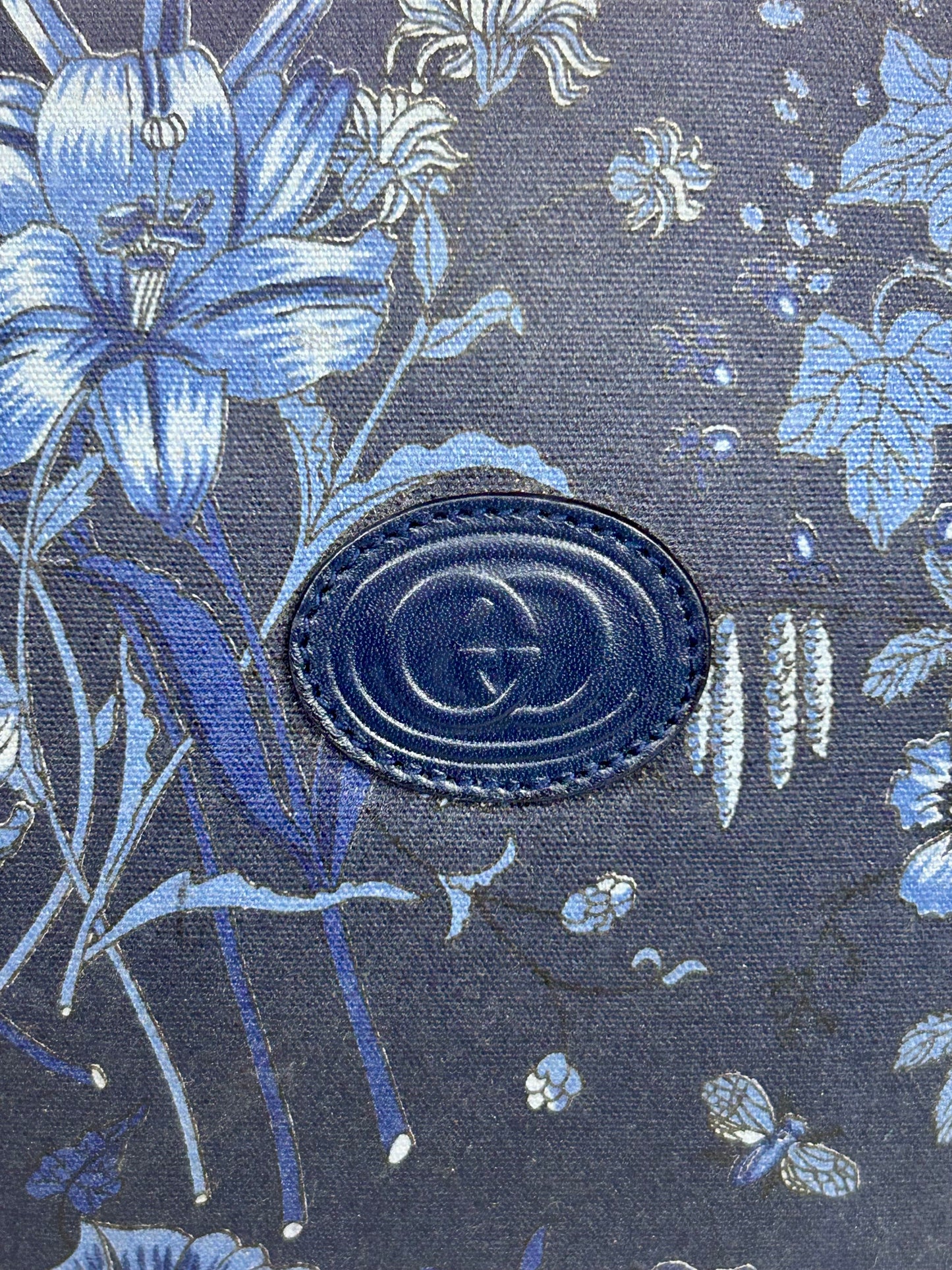 Gucci Navy Floral Bamboo Shoulder Bag
