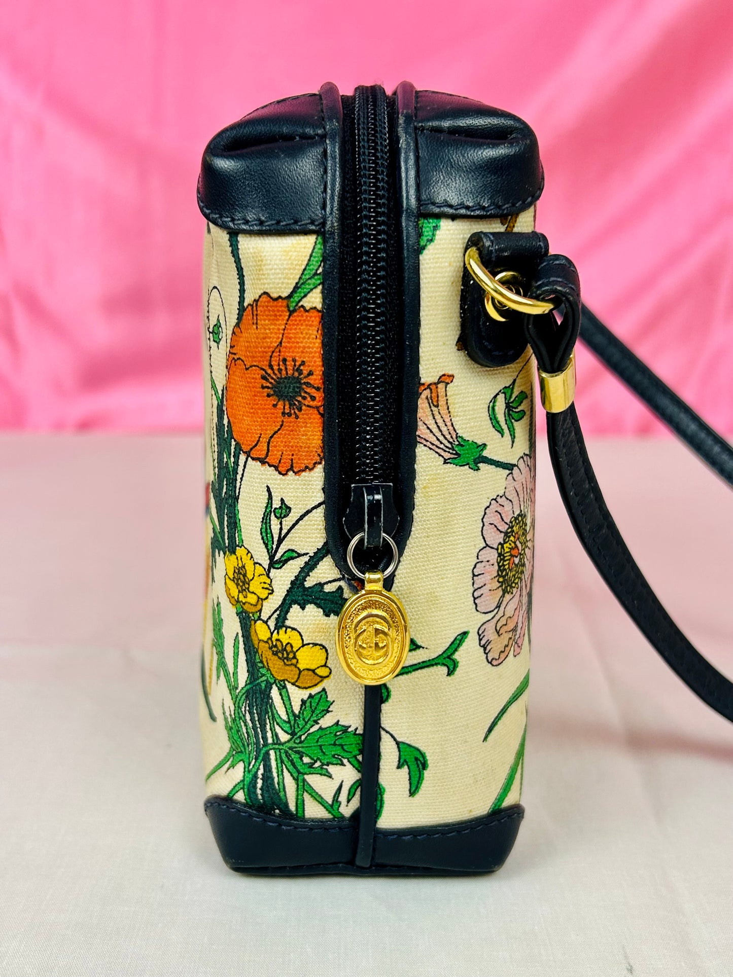 Vintage Floral and Navy Gucci Crossbody