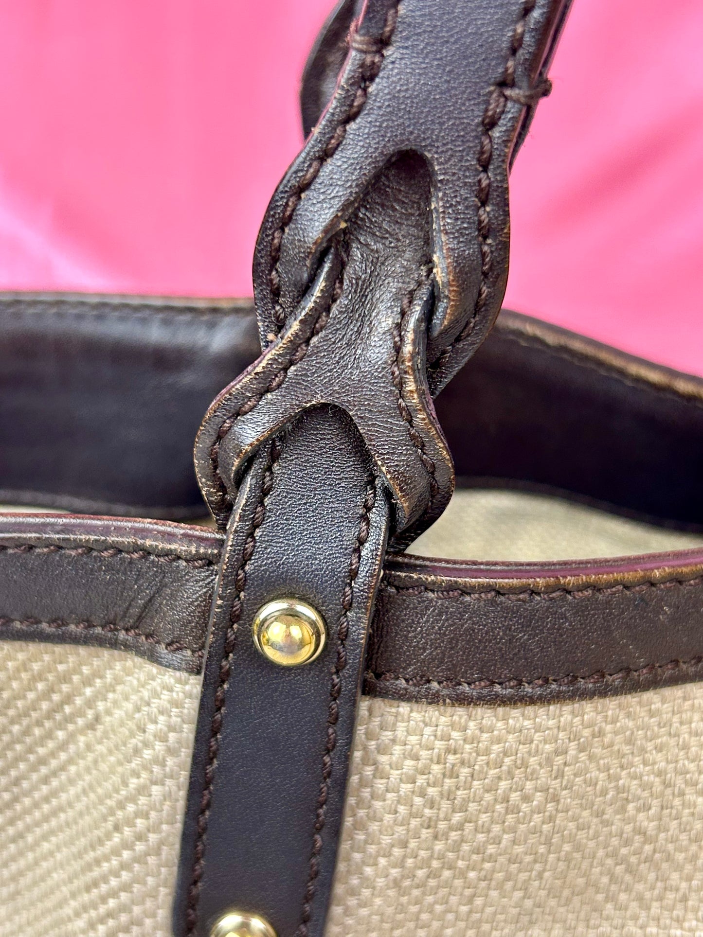 Brown and Linen Gucci Tote and Pouch