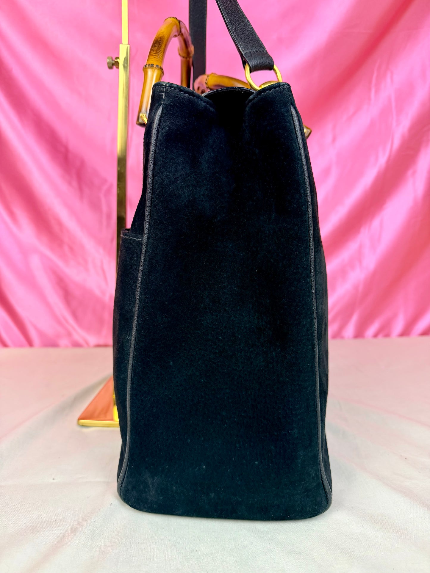 Gucci Black Suede Bamboo Tote