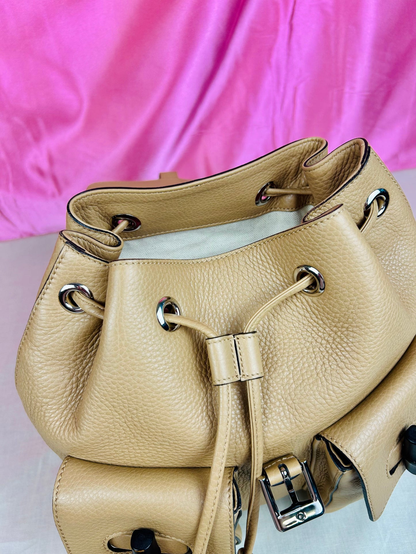 Gucci Tan Leather Bamboo Backpack (New Model)