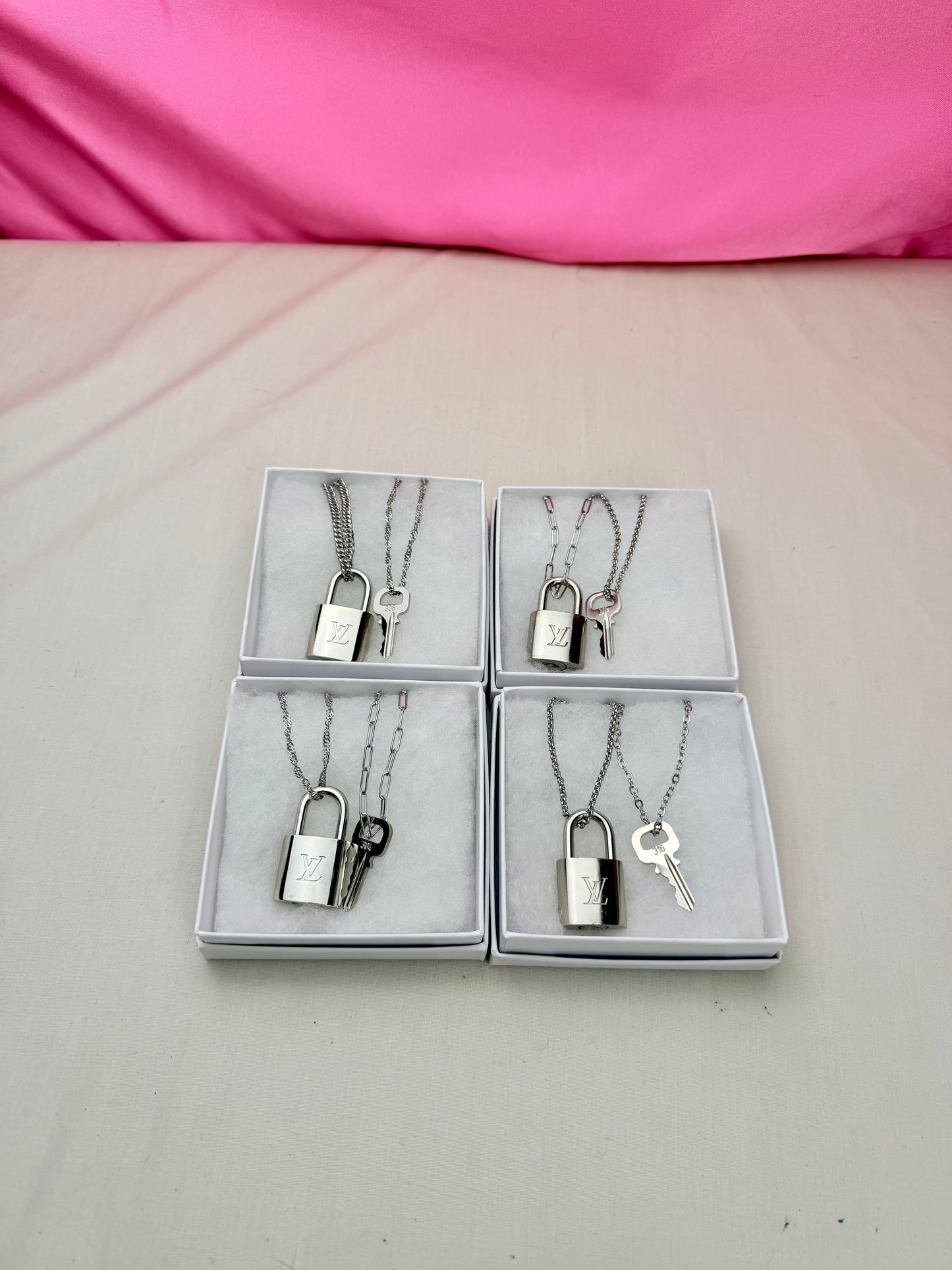 Silver Lock and Key Necklaces (4)