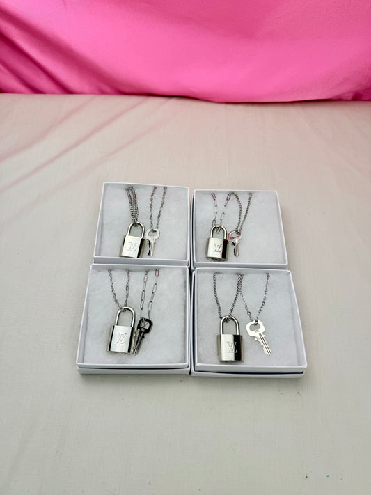 Silver Lock and Key Necklaces (4)