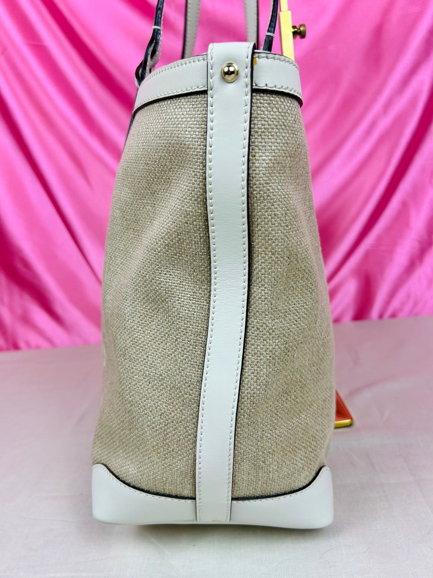 White and Linen Gucci Tote