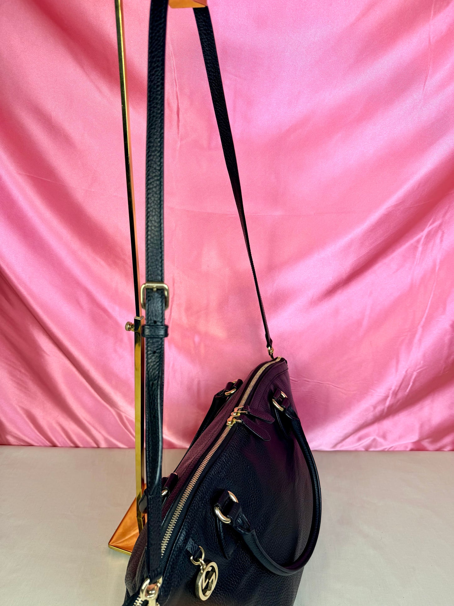 Black Gucci Dollar Calfskin Dome Satchel