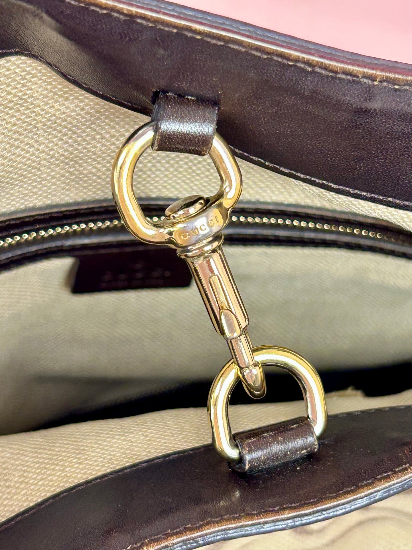 Brown and Linen Gucci Tote and Pouch