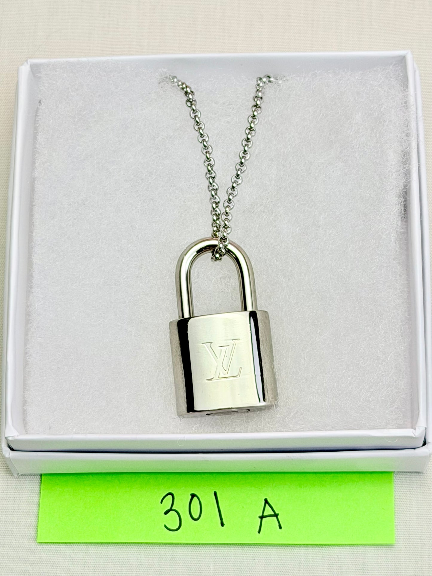 Silver Louis Vuitton Lock Necklace (10)