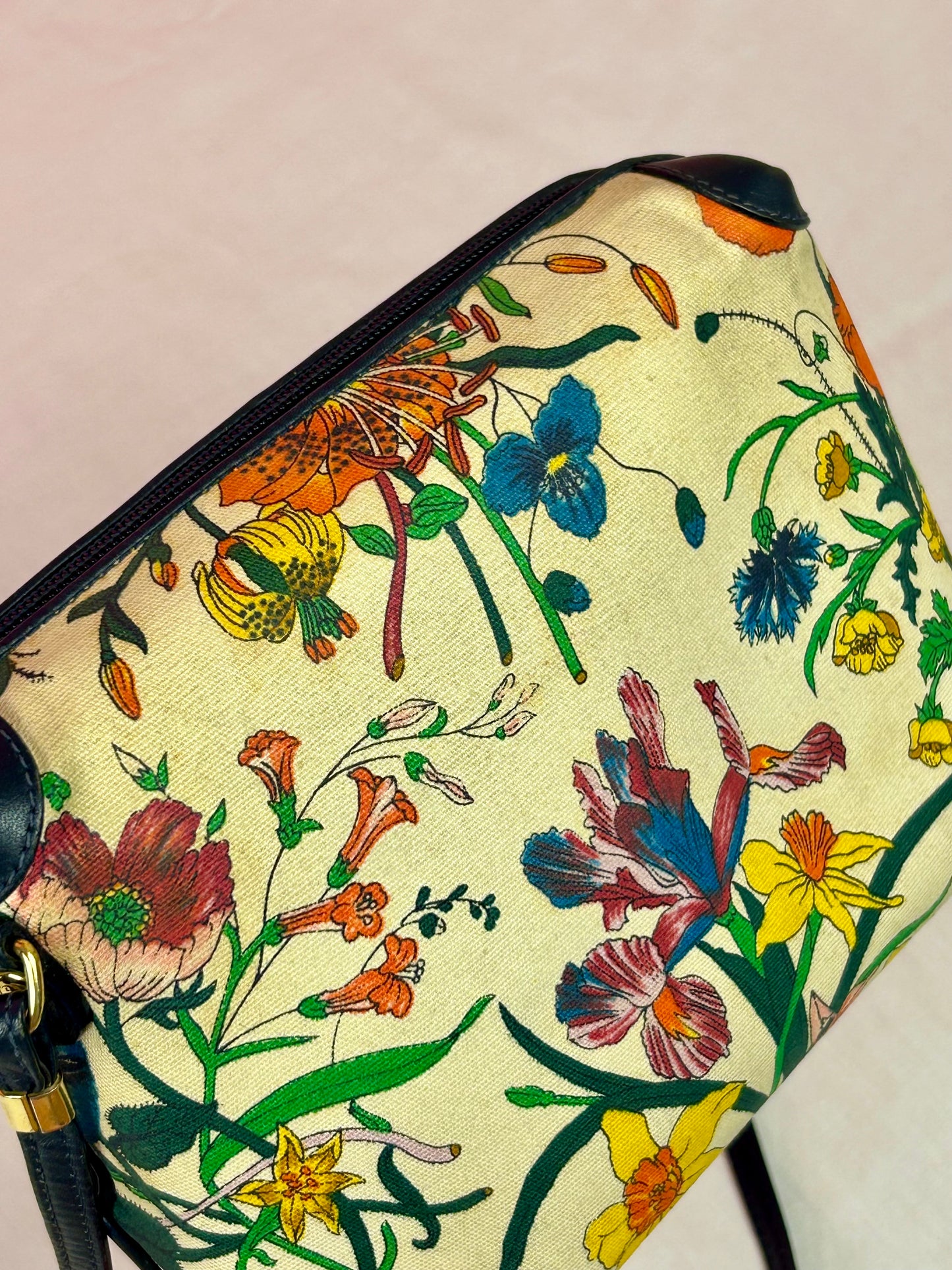 Vintage Floral and Navy Gucci Crossbody