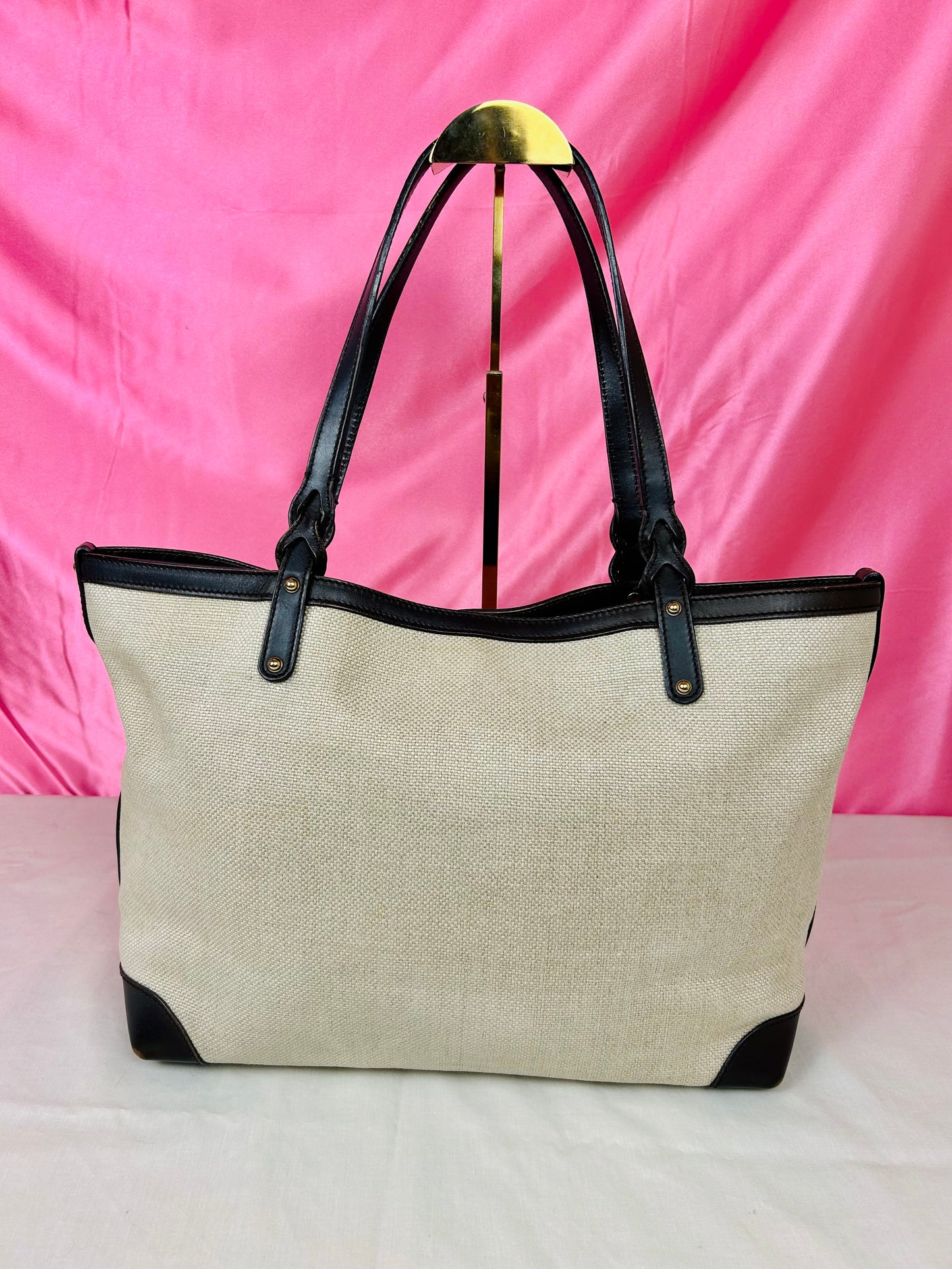 Brown and Linen Gucci Tote and Pouch