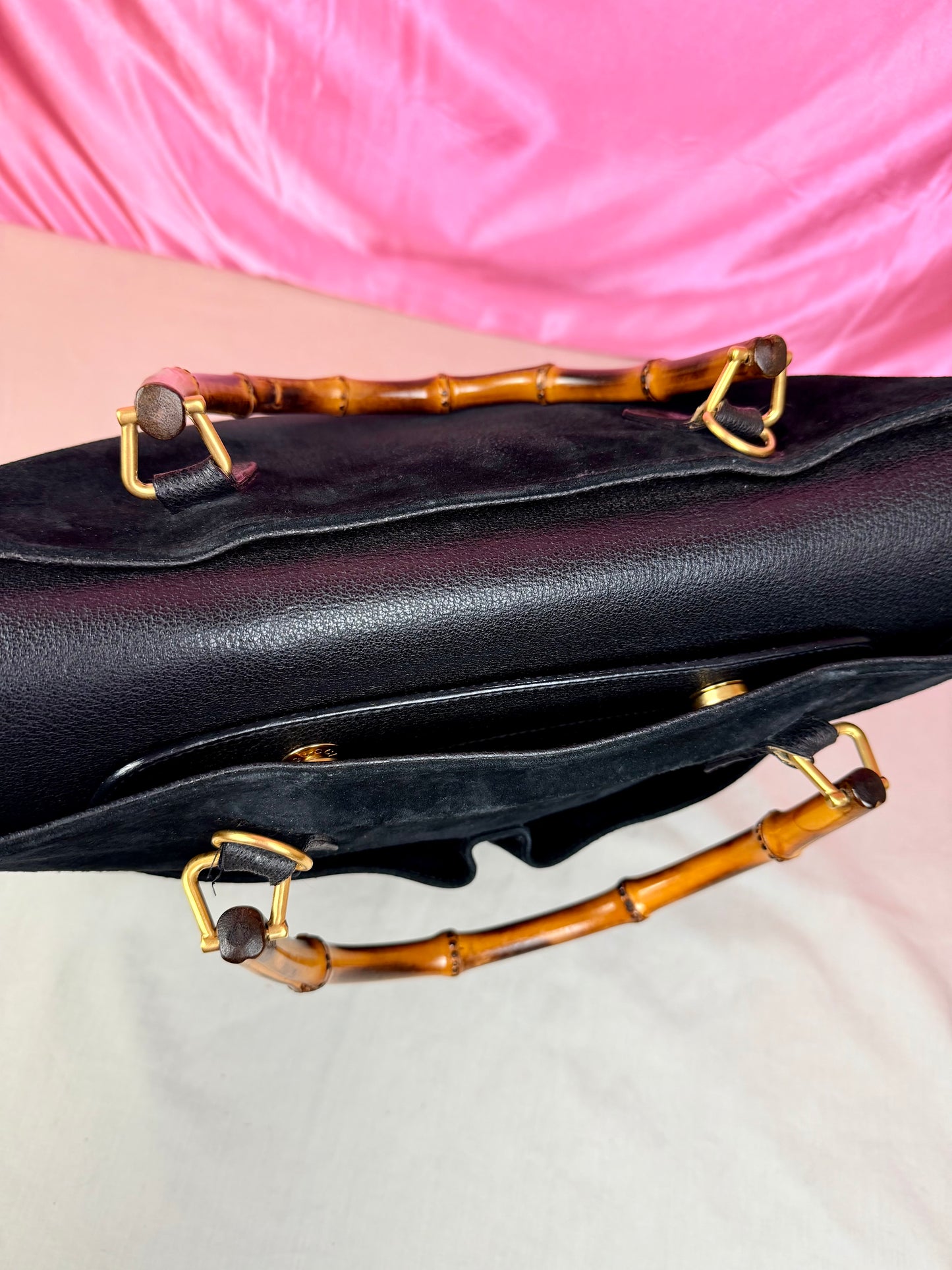 Gucci Black Suede Bamboo Tote