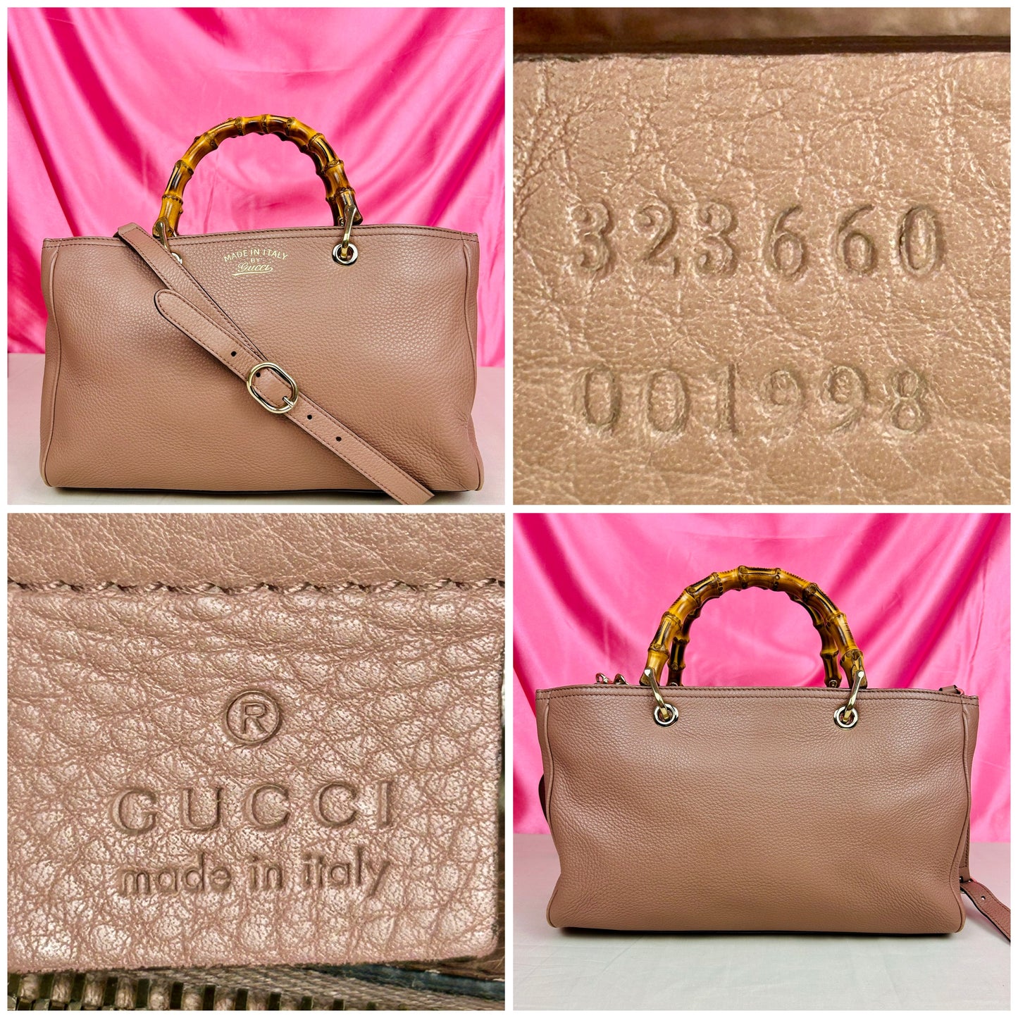 Mauve Gucci Bamboo Handle Two-Way