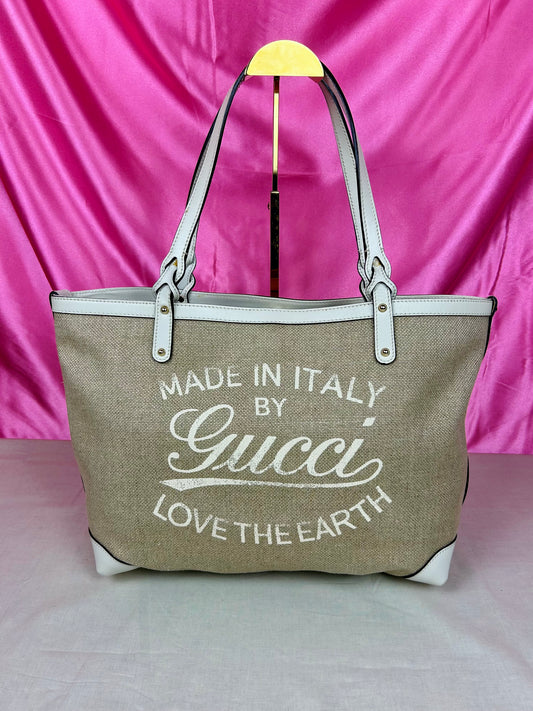 White and Linen Gucci Tote
