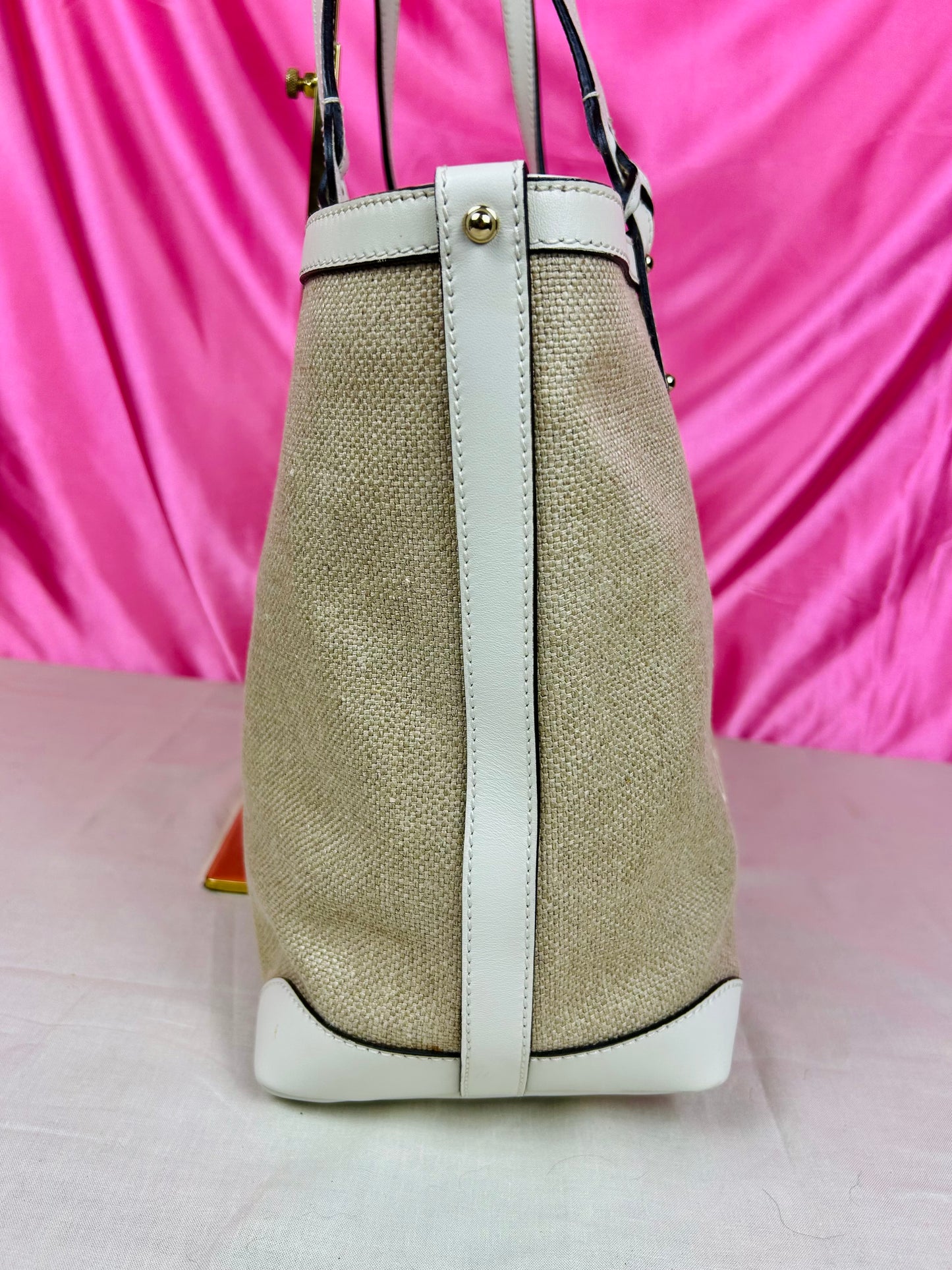 White and Linen Gucci Tote
